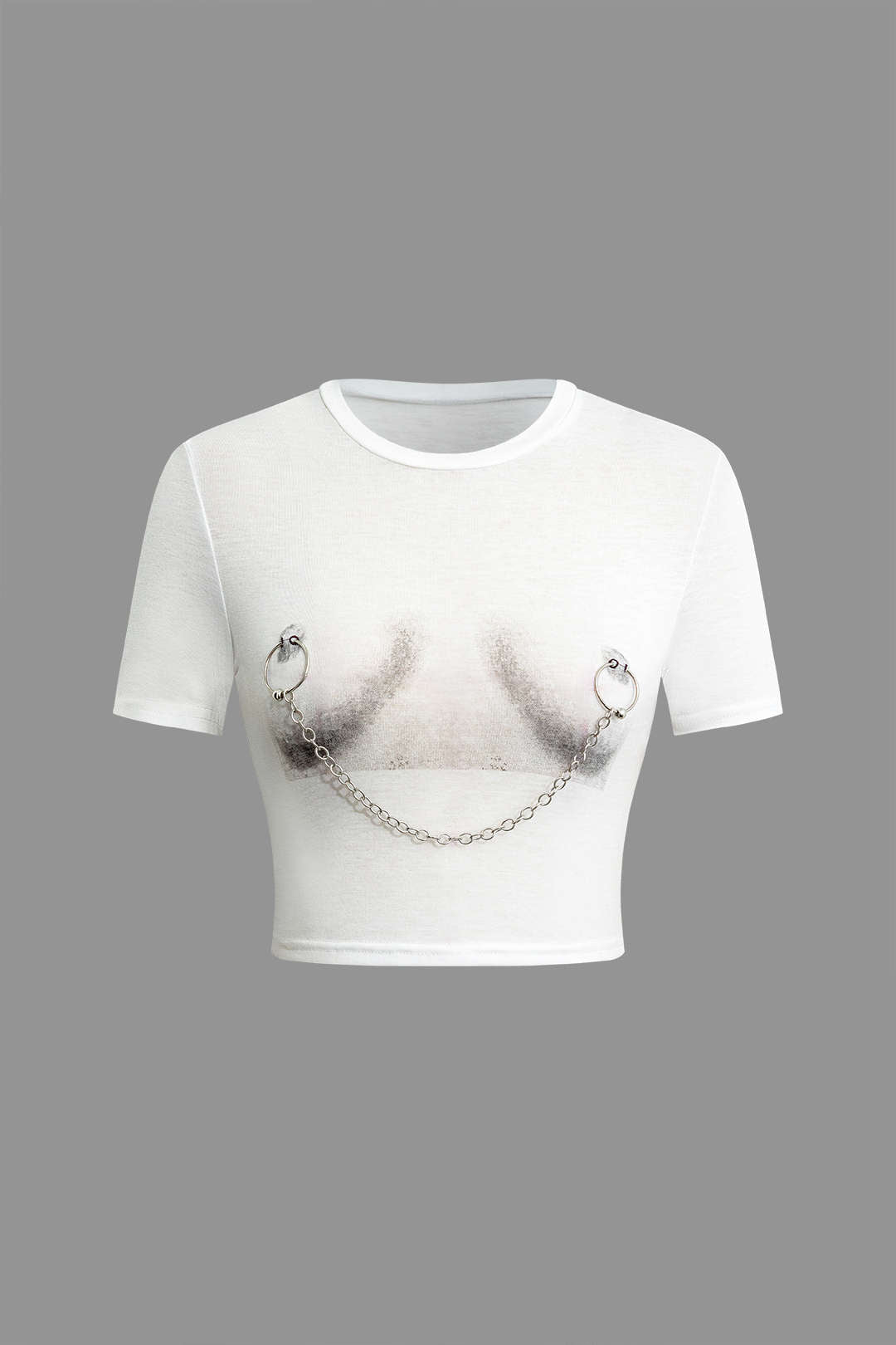 Y2K Aesthetic Body Print Chain Detail Crop Top for Trendy Outfits