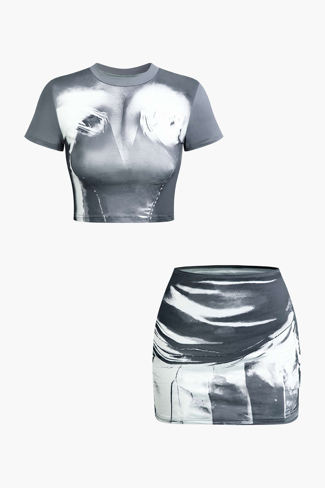 Y2K Aesthetic Body Print Crop Top and Mini Skirt Set for Trendy Outfits