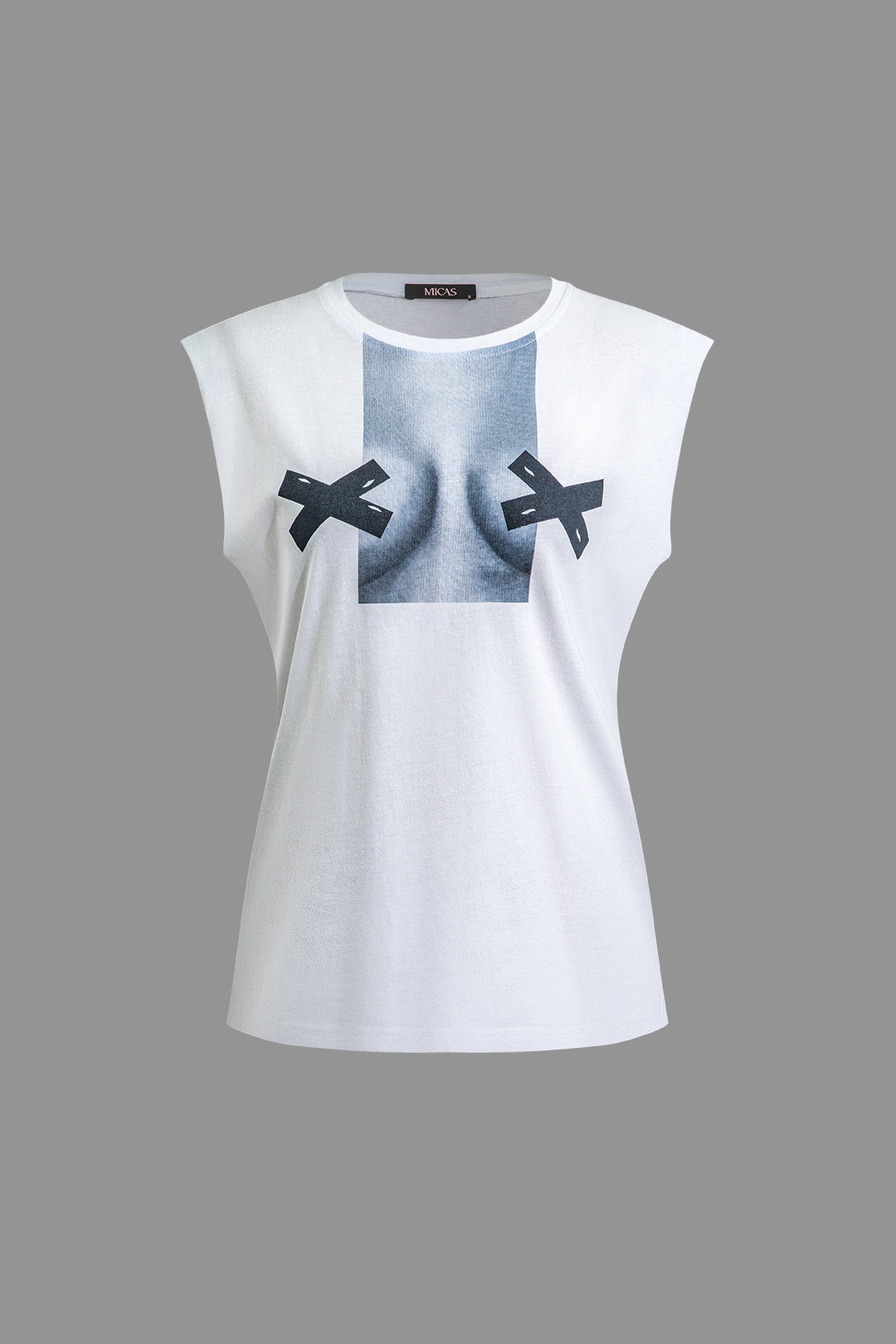 Y2K Aesthetic Body Print Sleeveless T-Shirt - Trendy Cute Top for Grunge and Coquette Styles