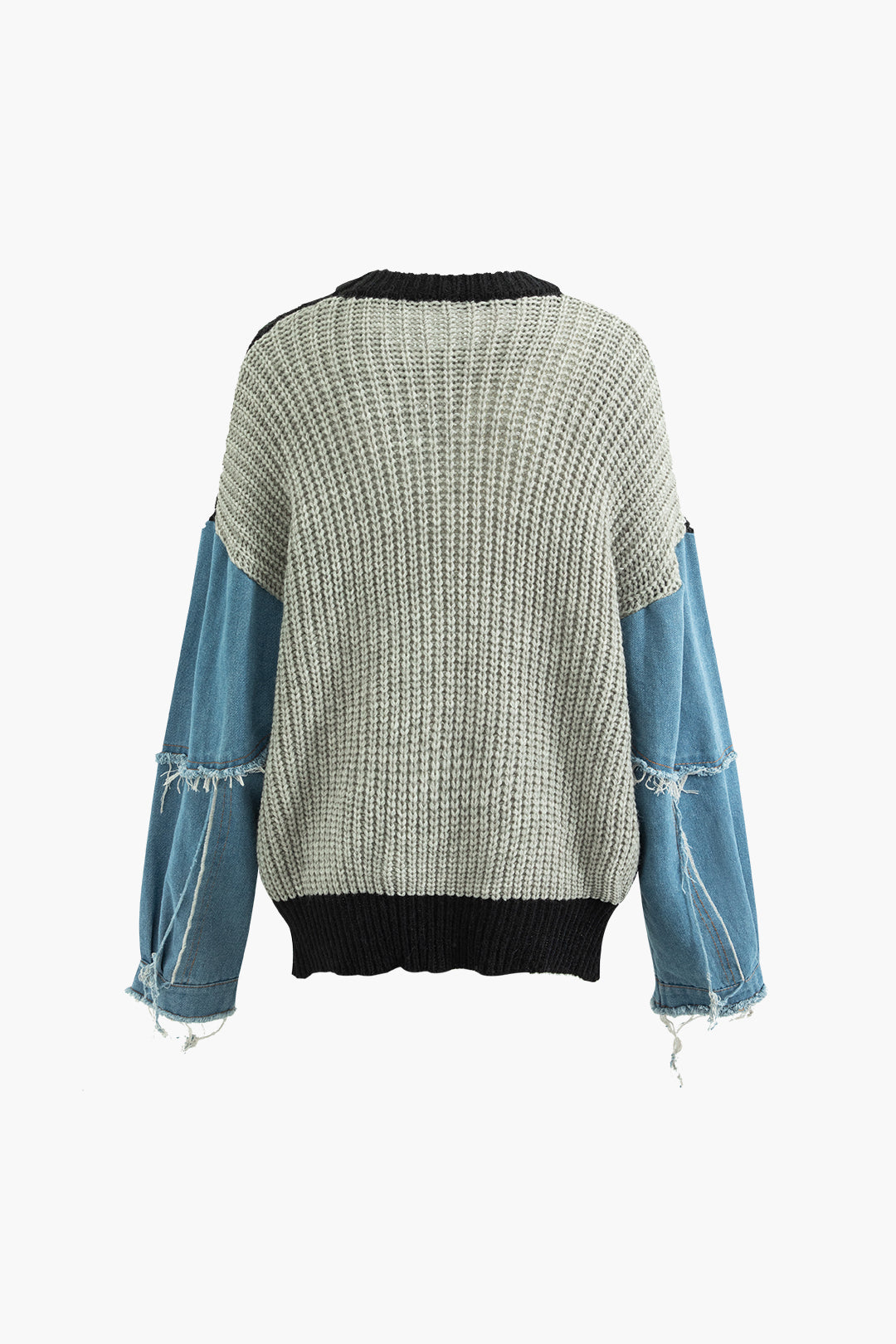 Y2K Aesthetic Contrast Denim Stitching Round Neck Sweater for Trendy Outfits