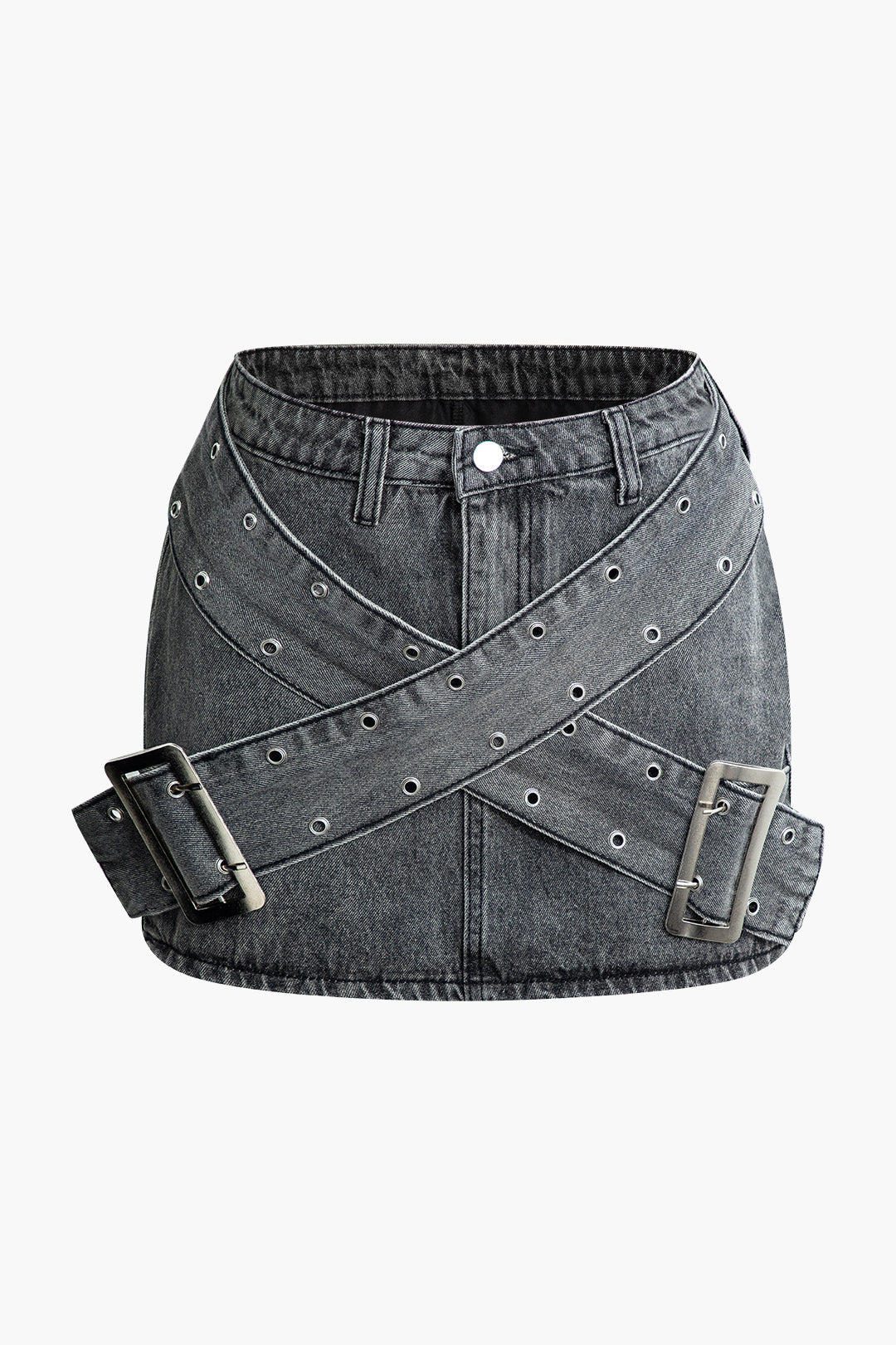 Y2K Aesthetic Cross Belt Denim Mini Skirt - Trendy Grunge Style for Chic Outfits