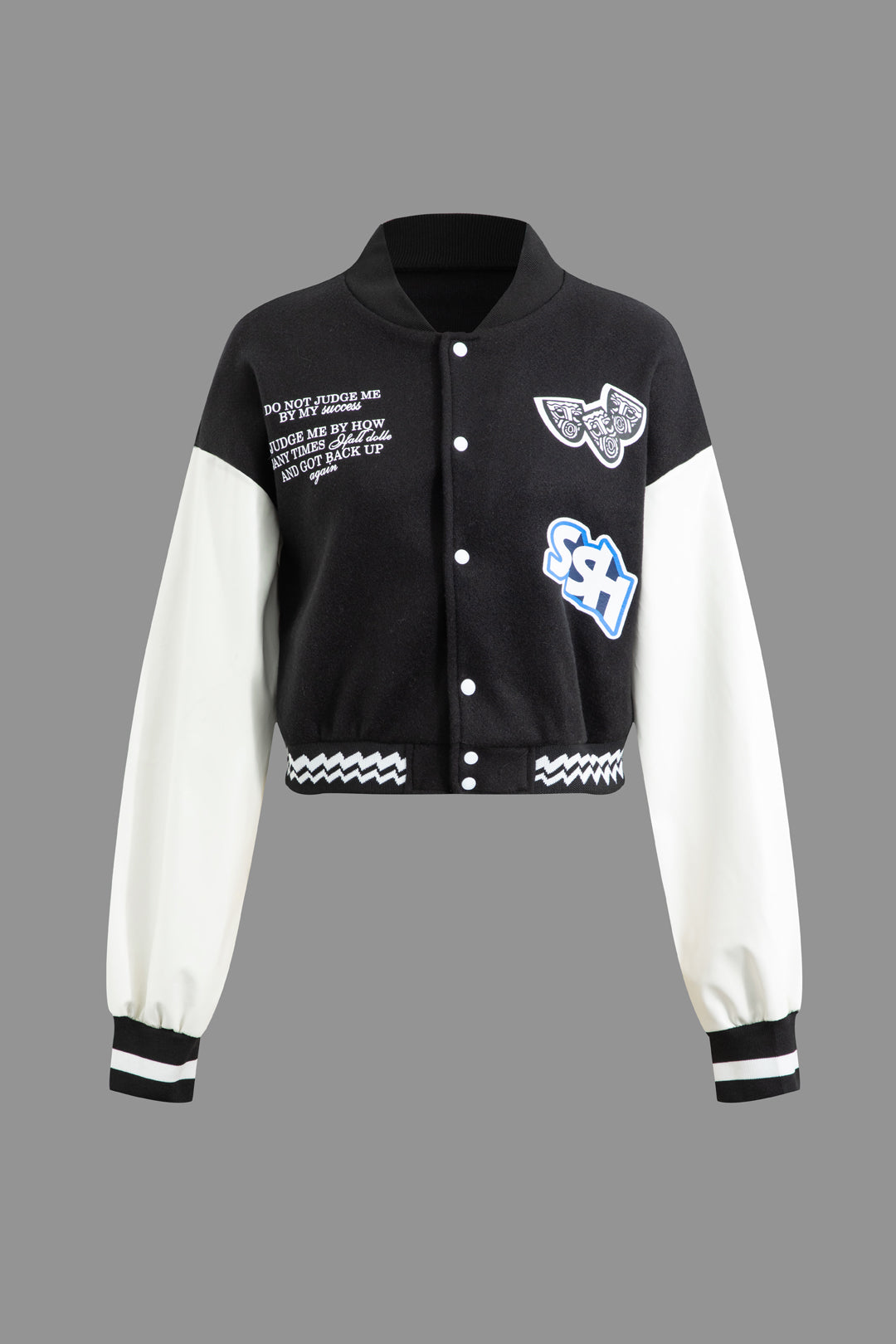 Y2K Aesthetic Letter Graphic Contrast Press-Stud Varsity Jacket for Trendy Outfits