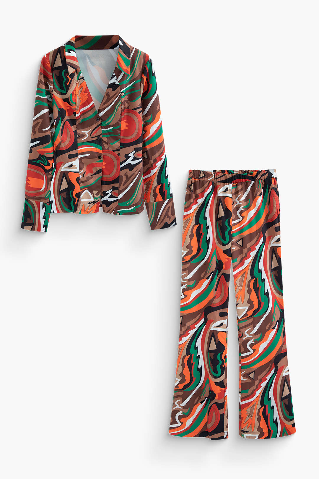 Y2K Aesthetic Printed V-Neck Shirt and Wide Leg Pants Set for Trendy Outfits