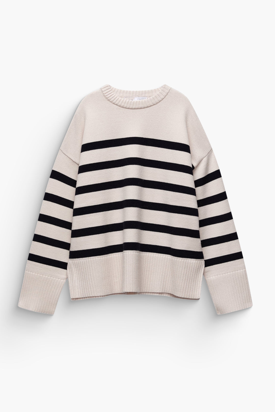 Y2K Aesthetic Round Neck Contrast Stripe Long Sleeve Knit Top for Trendy Outfits