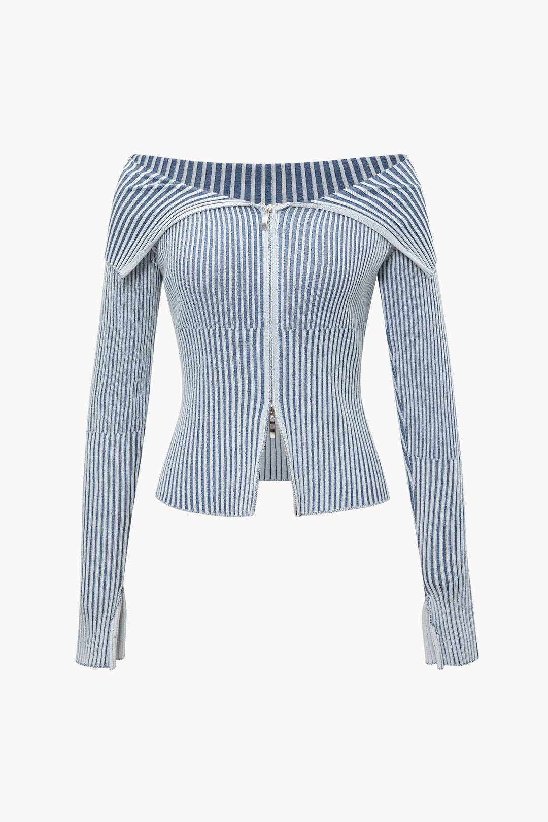 Y2K Aesthetic Stripe Collar Zipper Knit Cardigan for Trendy Coquette Style Outfits