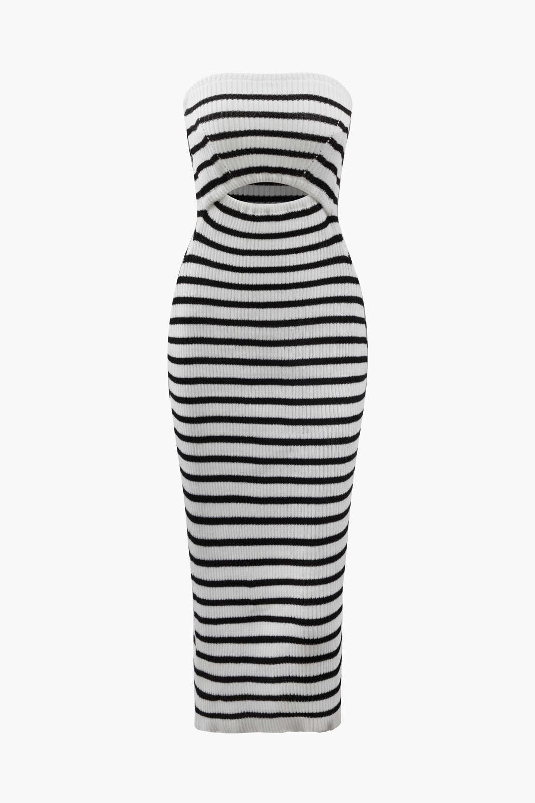 Y2K Aesthetic Stripe Cut Out Knit Strapless Midi Dress for Trendy Coquette Style