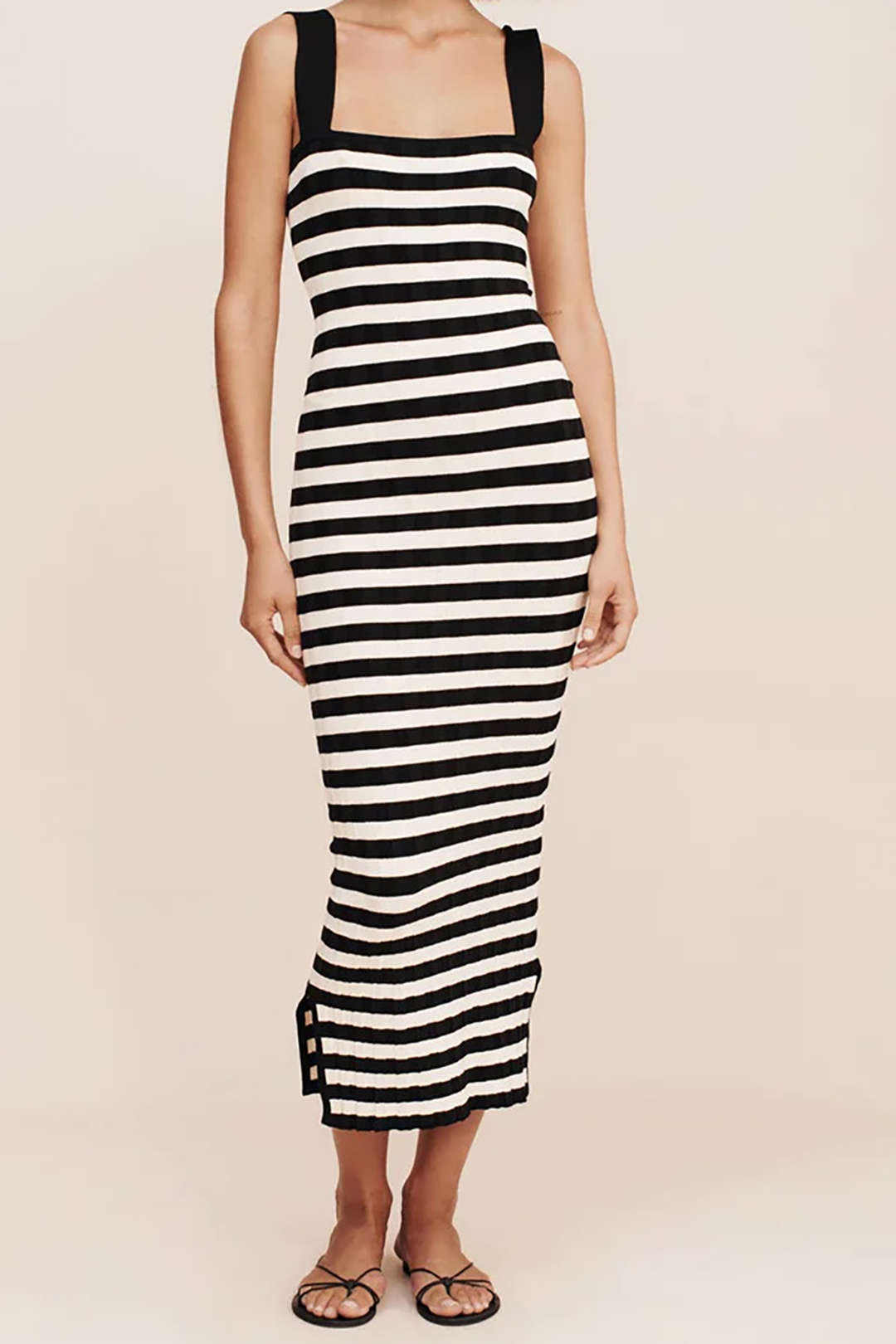 Y2K Aesthetic Stripe Square Neck Knit Sleeveless Maxi Dress for Trendy Outfits