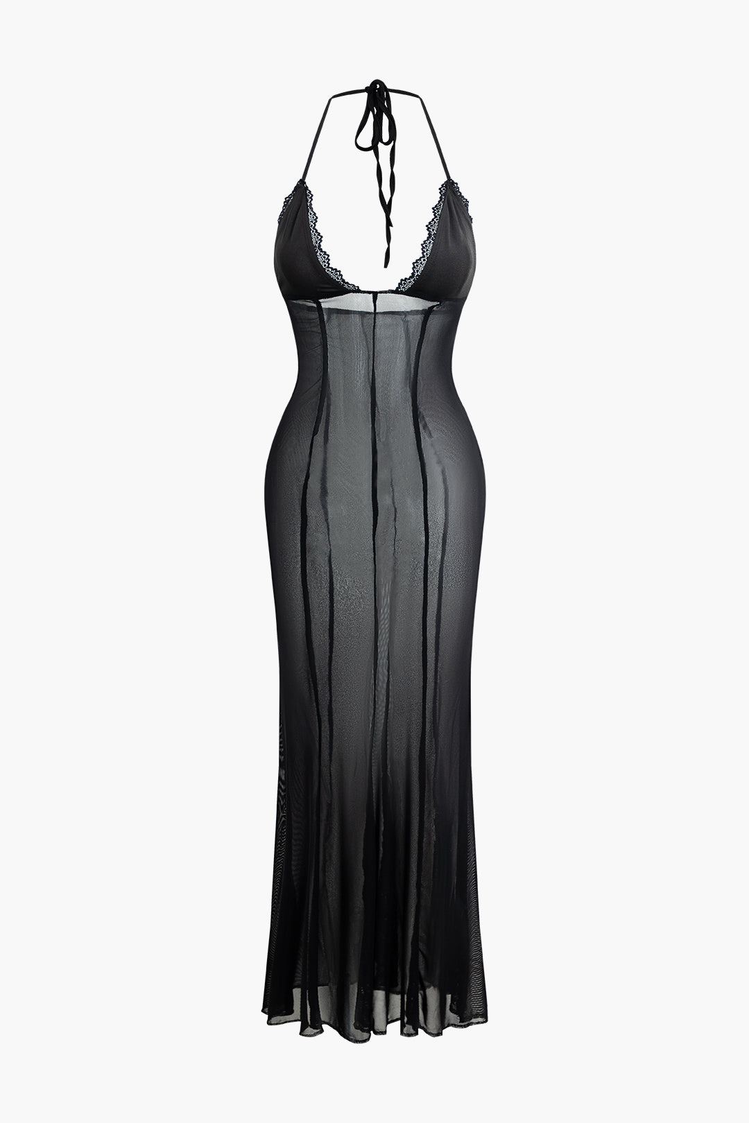 Y2K Aesthetic Tie Halter Mesh Backless Maxi Dress for Trendy Coquette Style