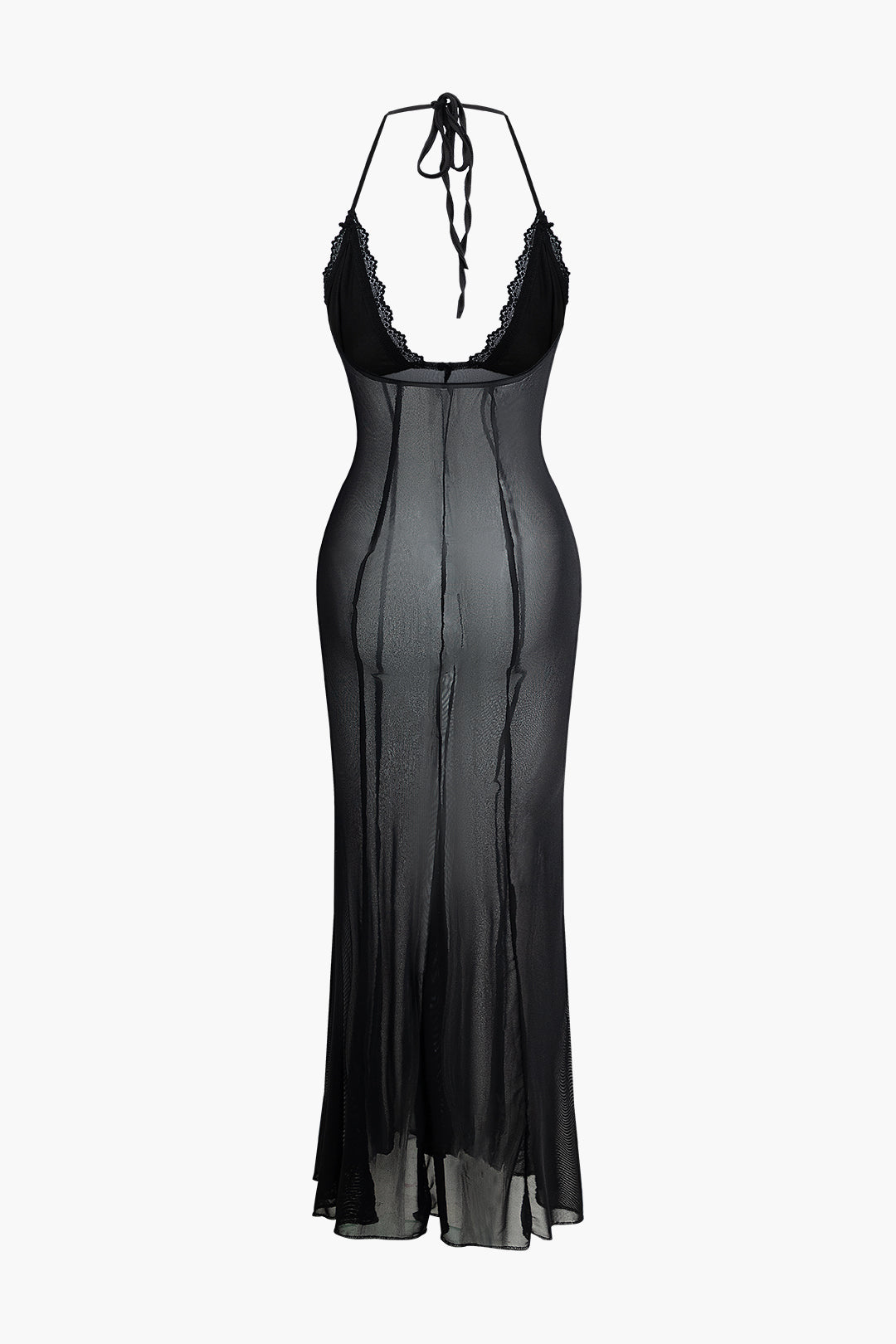 Y2K Aesthetic Tie Halter Mesh Backless Maxi Dress for Trendy Coquette Style