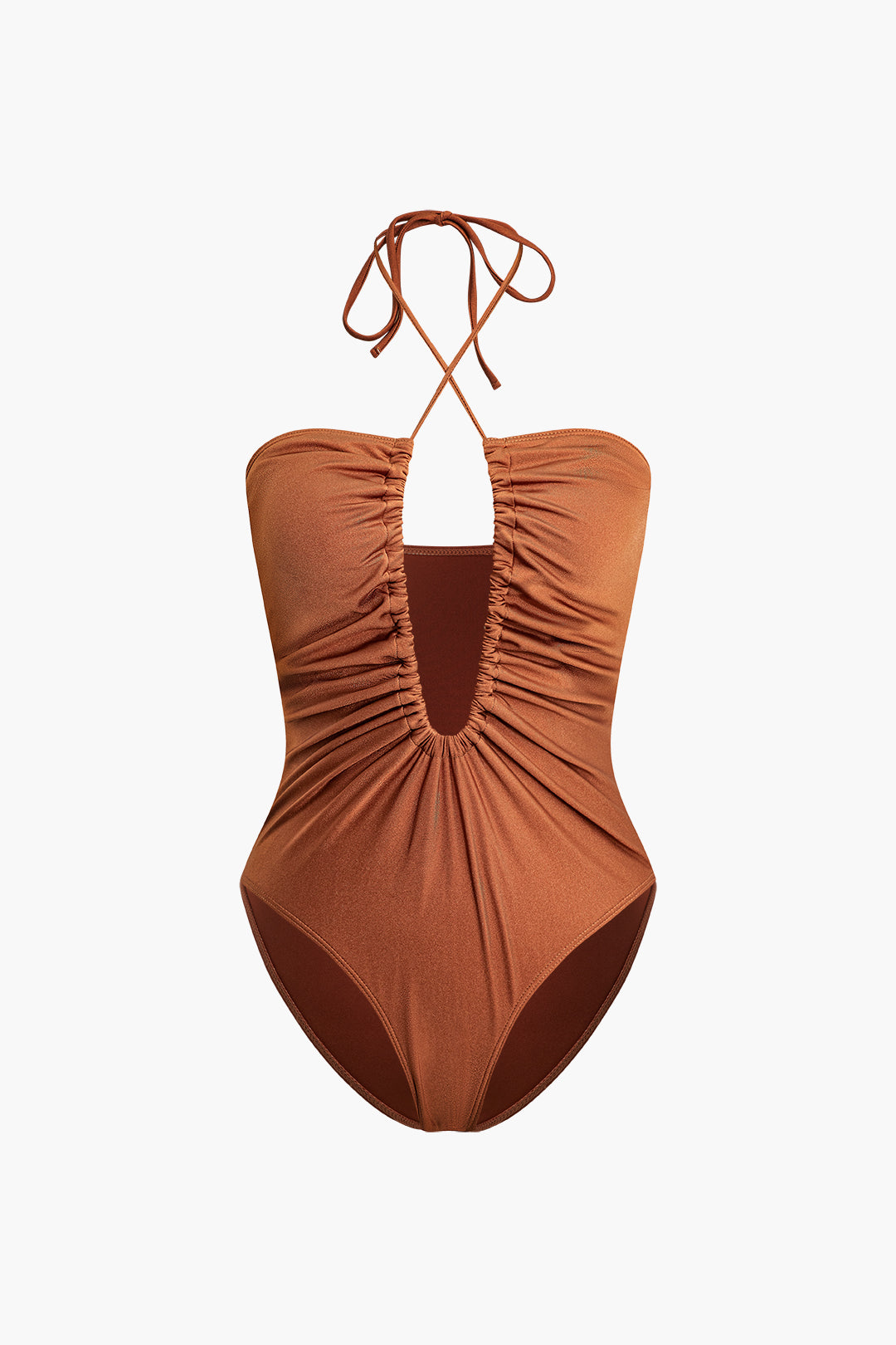 Y2K Aesthetic Tie Halter Ruched One-Piece Swimsuit for Trendy Summer Vibes