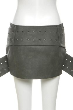 Y2K Aesthetic Zip-Up Cross Front Buckle Low Rise Mini Skirt for Trendy Outfits