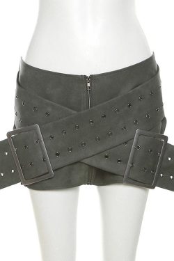 Y2K Aesthetic Zip-Up Cross Front Buckle Low Rise Mini Skirt for Trendy Outfits