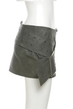 Y2K Aesthetic Zip-Up Cross Front Buckle Low Rise Mini Skirt for Trendy Outfits