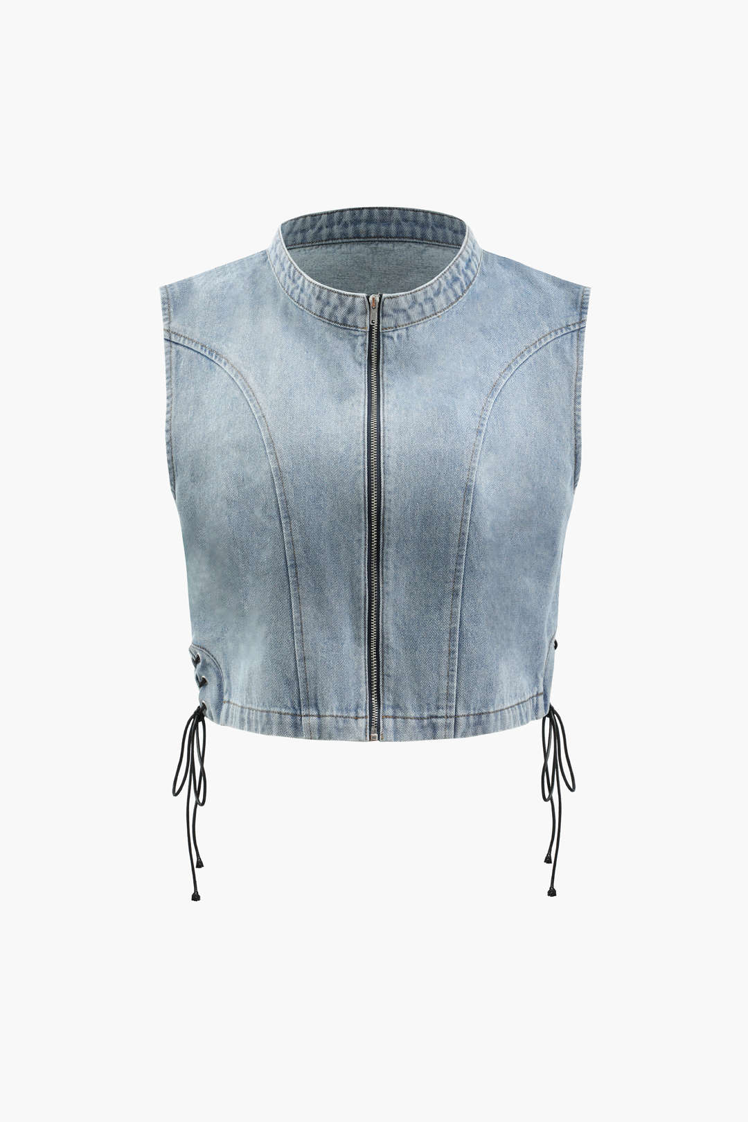 Y2K Aesthetic Zip-Up Side Tie Denim Sleeveless Top for Trendy Outfits