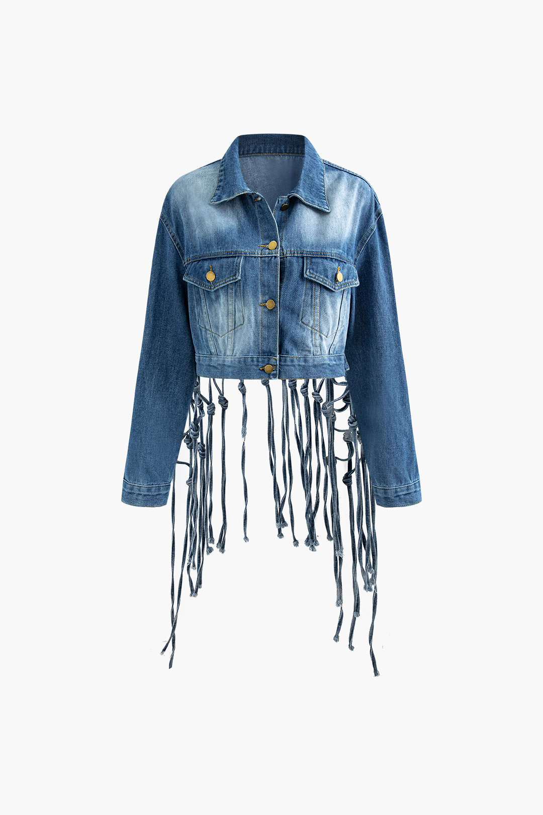 Y2K Braided Tassel Faded Denim Jacket for Trendy Coquette and Grunge Aesthetic Styles