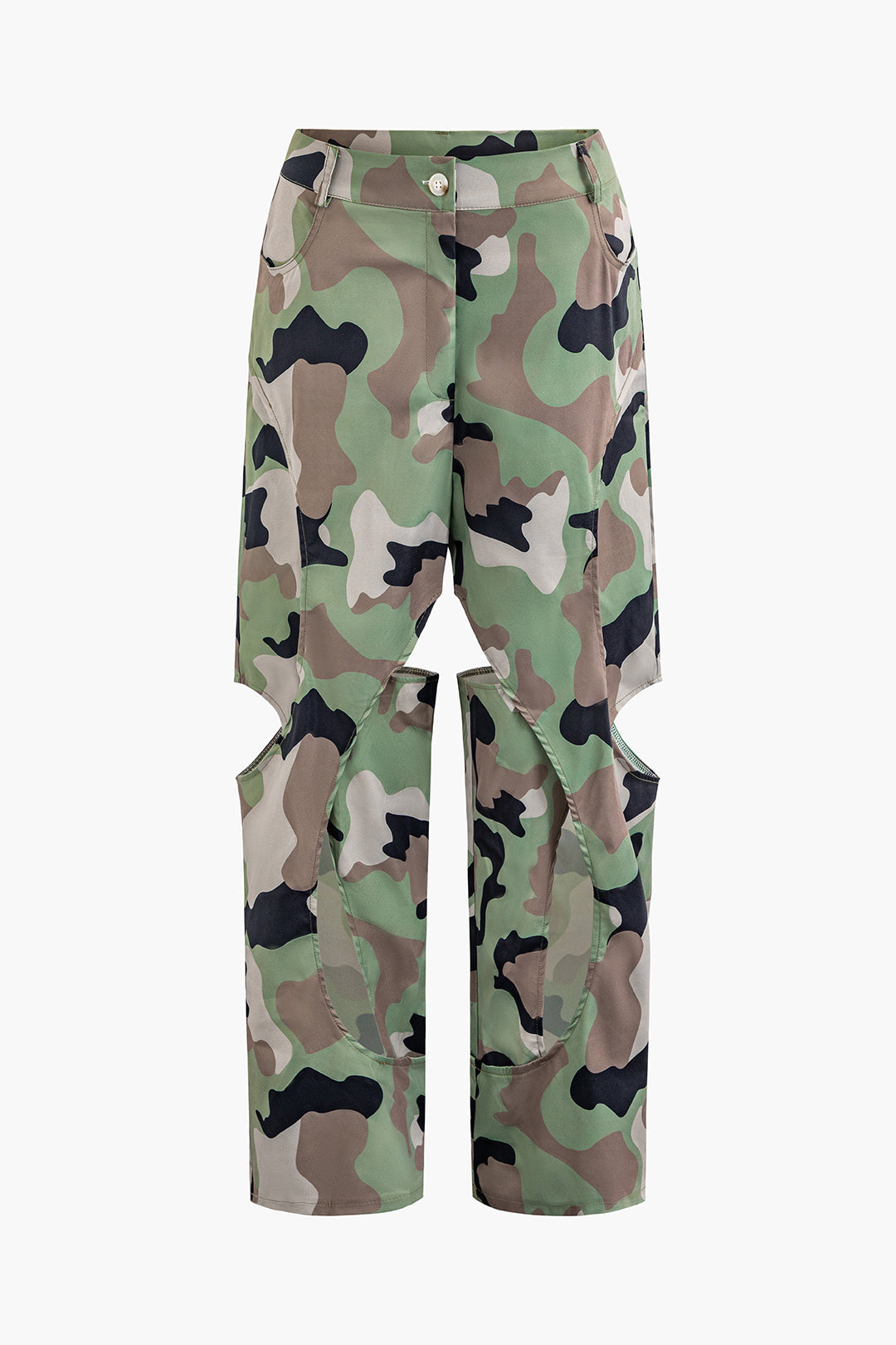 Y2K Camo Cut Out Straight Leg Pants - Trendy Grunge Style for Aesthetic Outfits