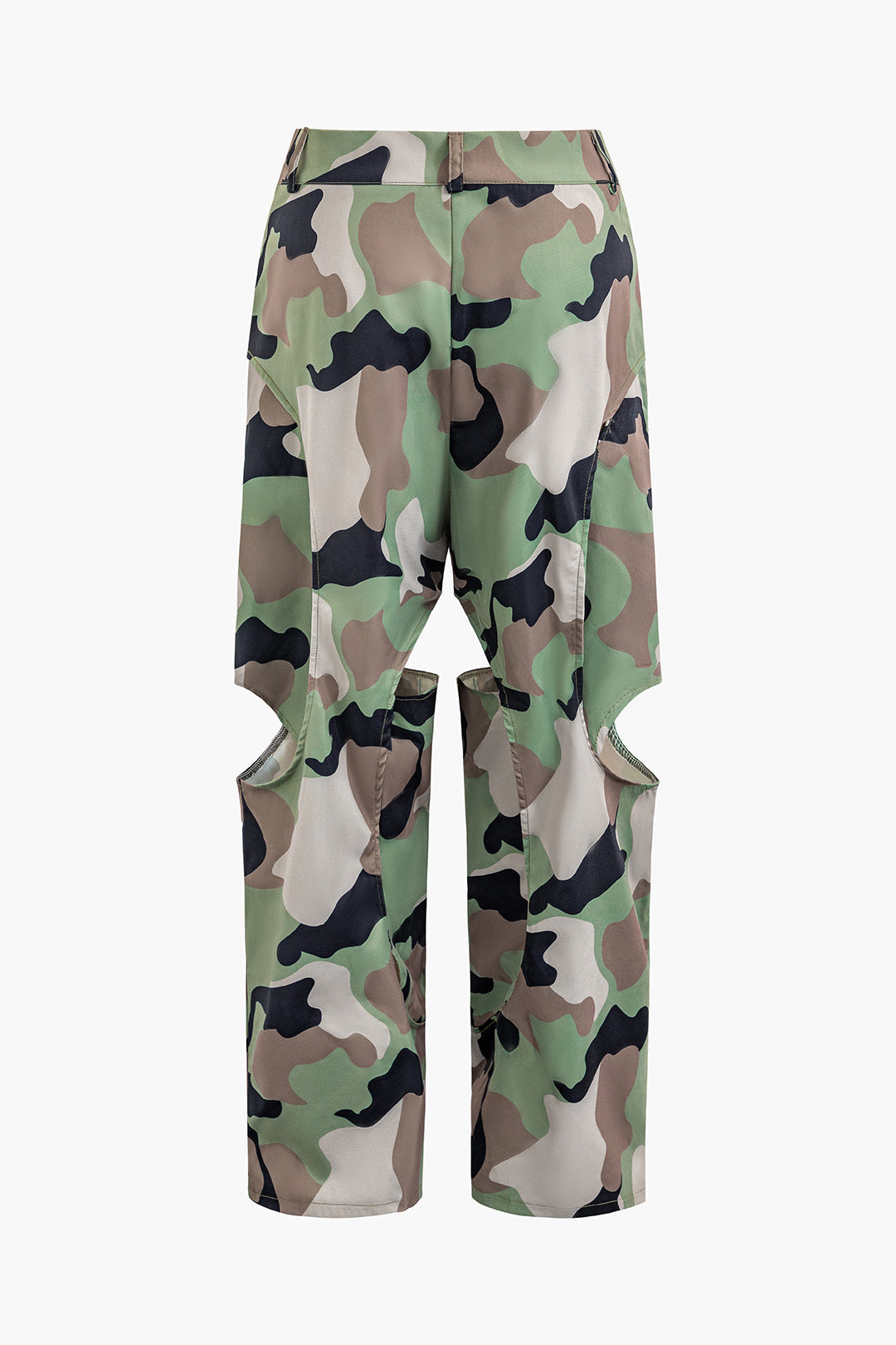 Y2K Camo Cut Out Straight Leg Pants - Trendy Grunge Style for Aesthetic Outfits