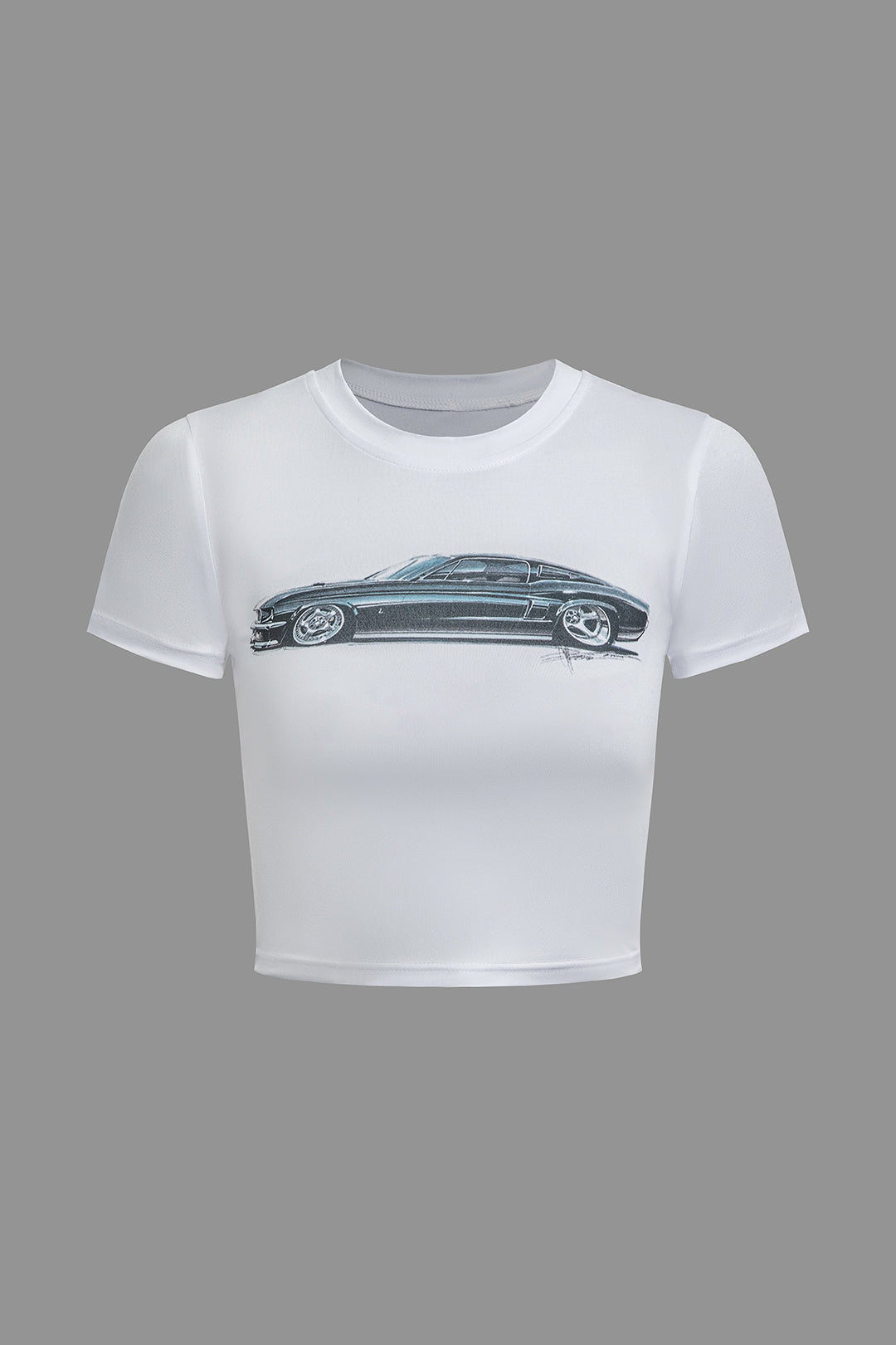 Y2K Car Print Crop T-Shirt - Trendy Aesthetic Top for Vintage-Inspired Outfits