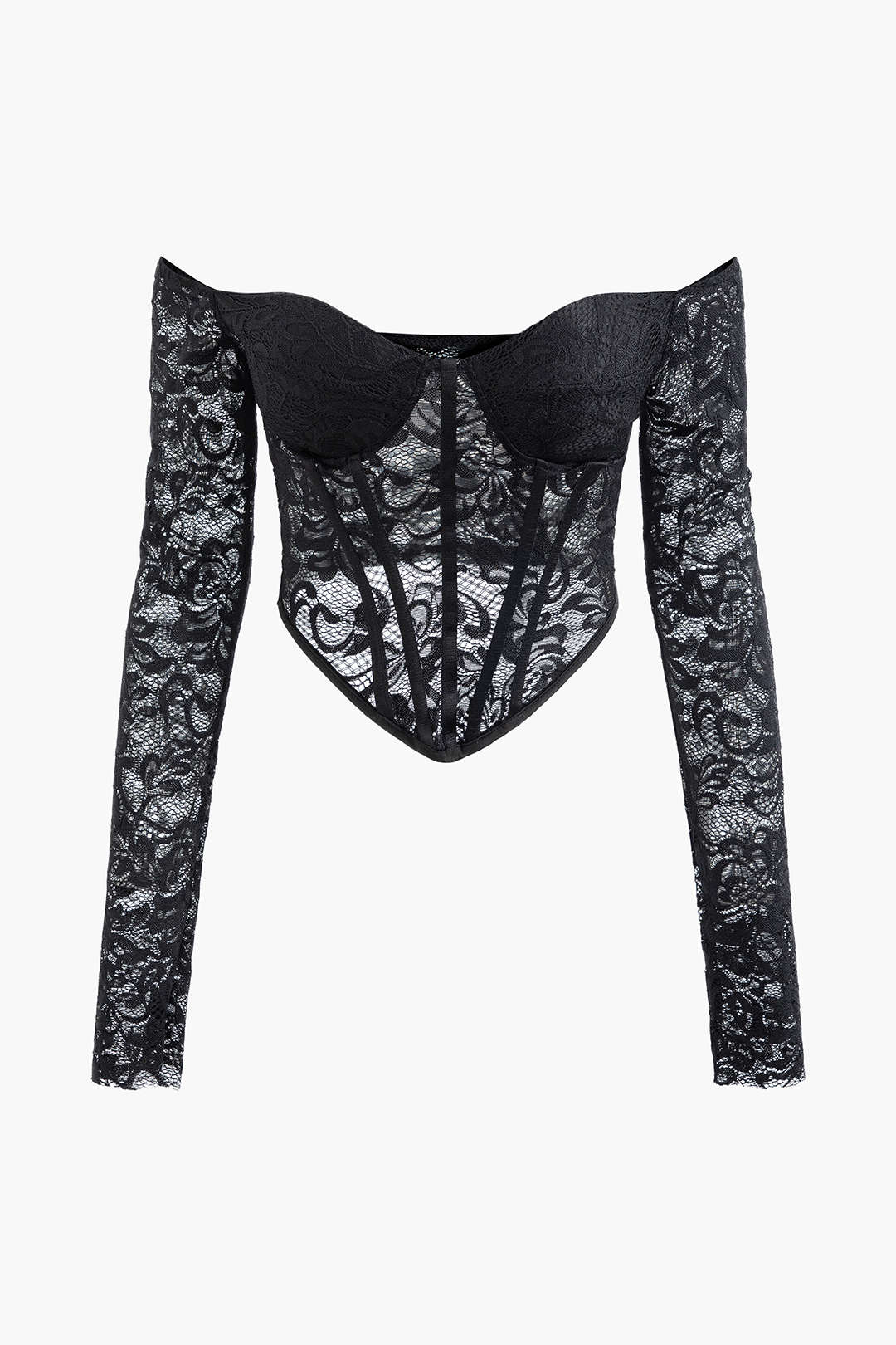 Y2K Coquette Aesthetic Jacquard Lace Long Sleeve Corset Top for Trendy Outfits