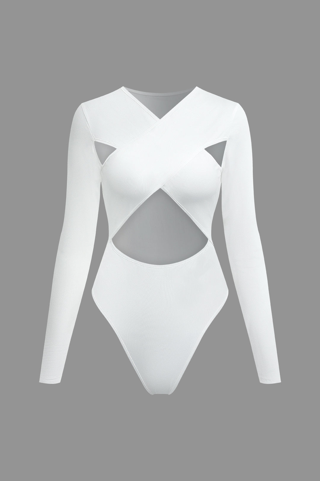 Y2K Cross Cut Out V-Neck Long Sleeve Bodysuit - Trendy Grunge Aesthetic Top