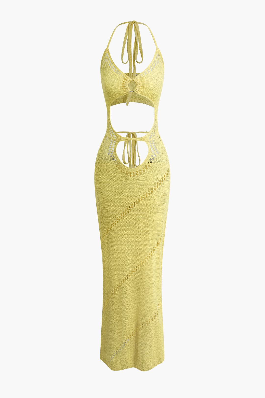 Y2K Cut Out Tie Halter Maxi Dress - Trendy Coquette Aesthetic for Effortless Style