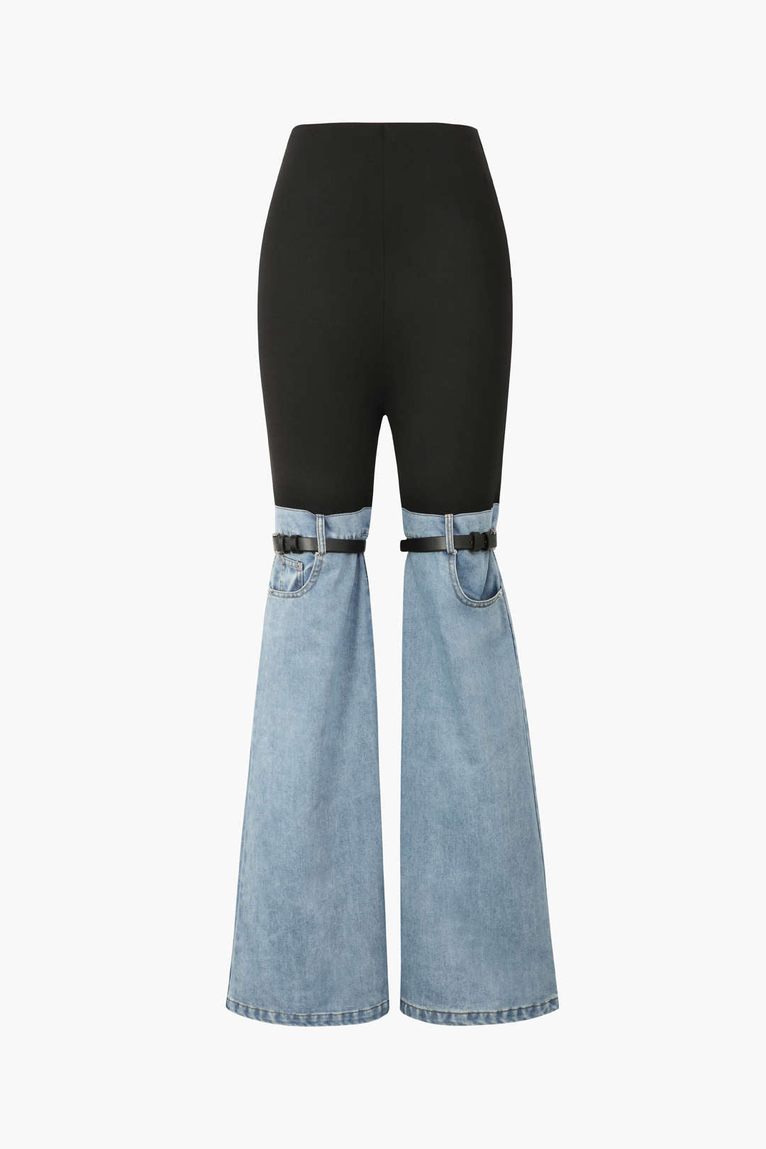 Y2K Denim Hybrid Flare Leg Pants - Trendy Grunge Style with Vintage Aesthetic Touch