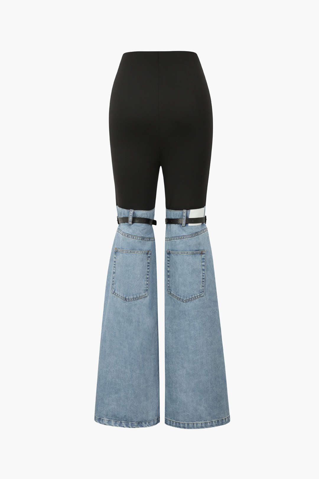 Y2K Denim Hybrid Flare Leg Pants - Trendy Grunge Style with Vintage Aesthetic Touch