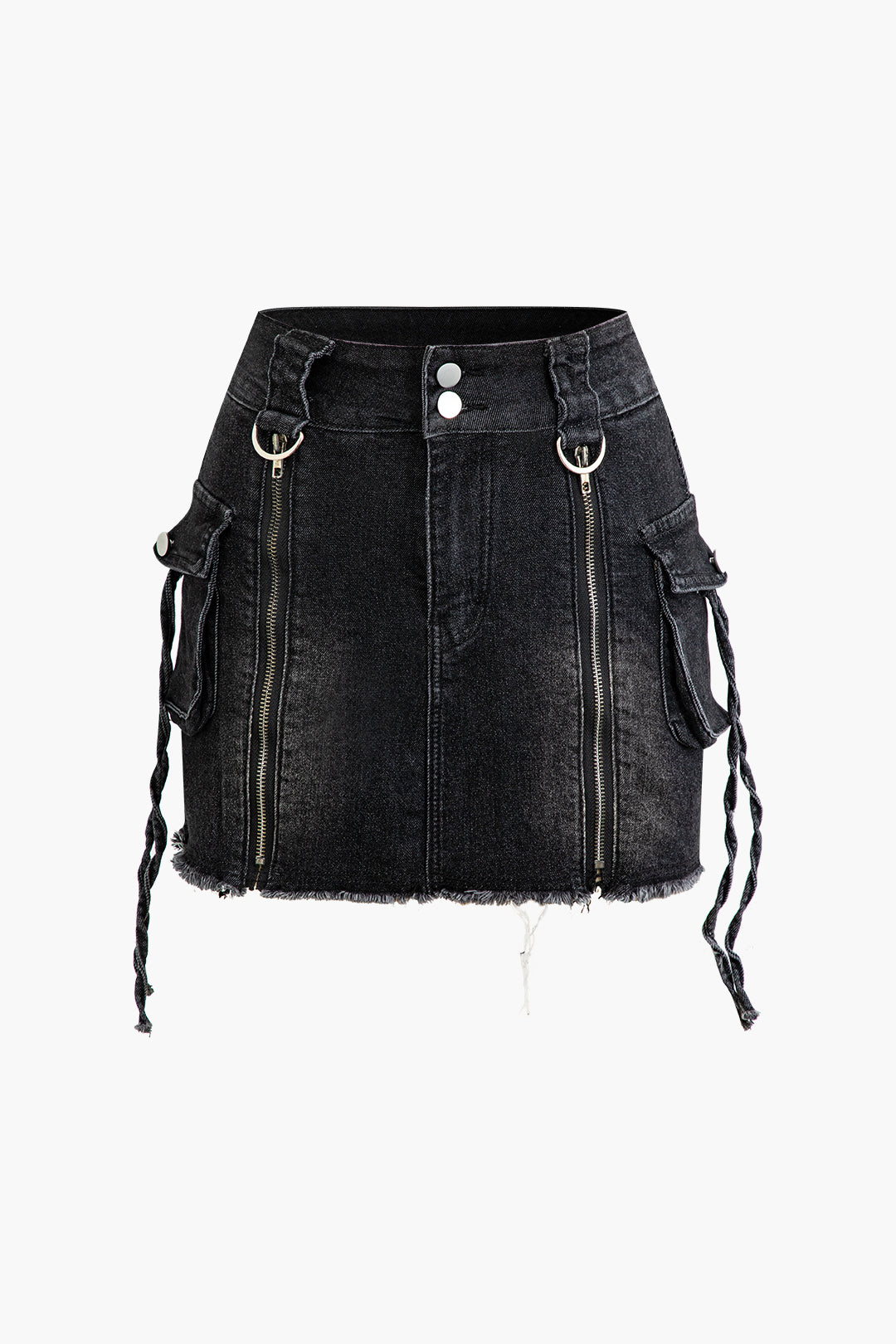 Y2K Denim Mini Skirt with Zipper Flap Pockets for Grunge and Coquette Aesthetic Outfits