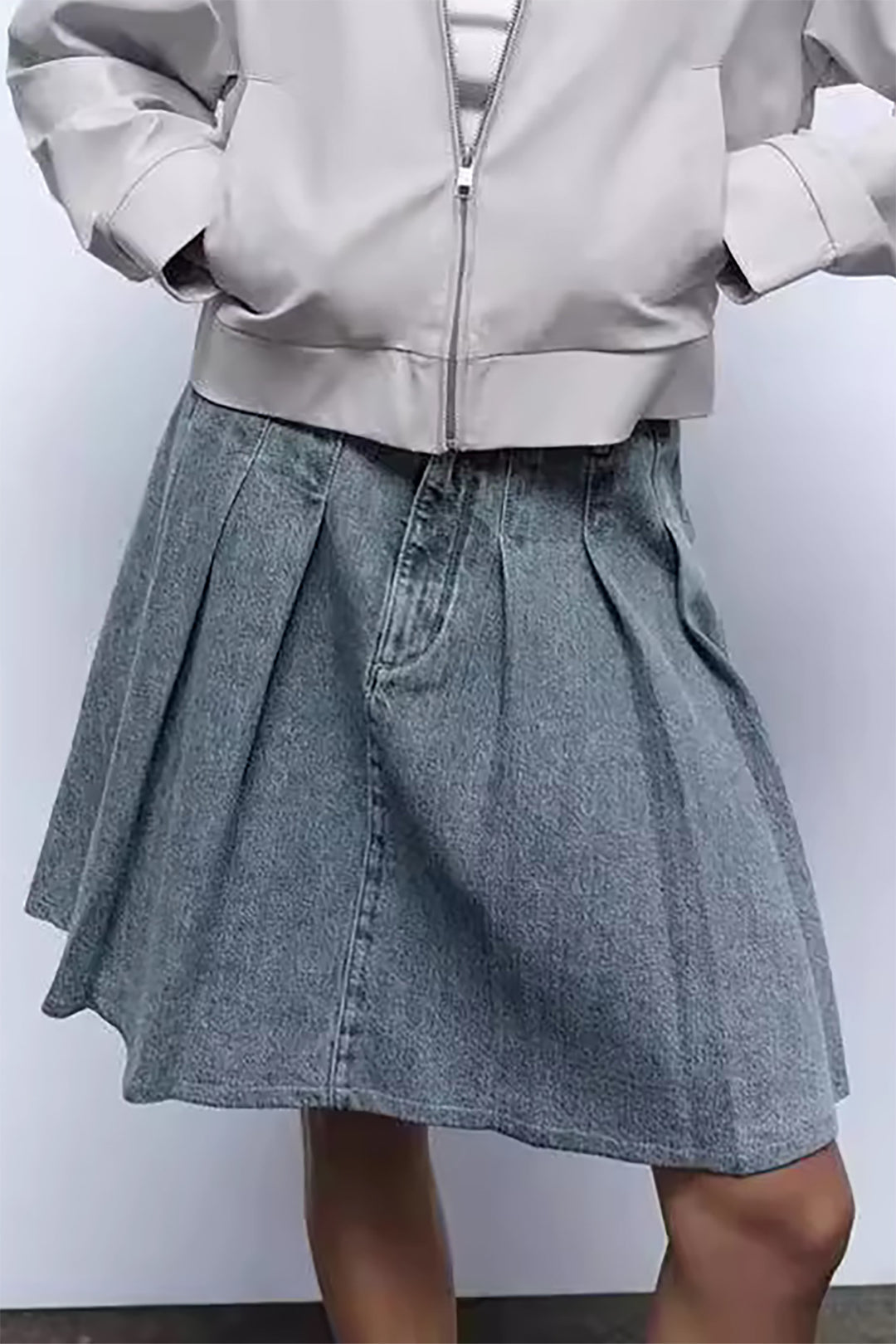 Y2K Denim Pleated Mini Skirt - Cute Grunge Aesthetic Skirt for Trendy Outfits