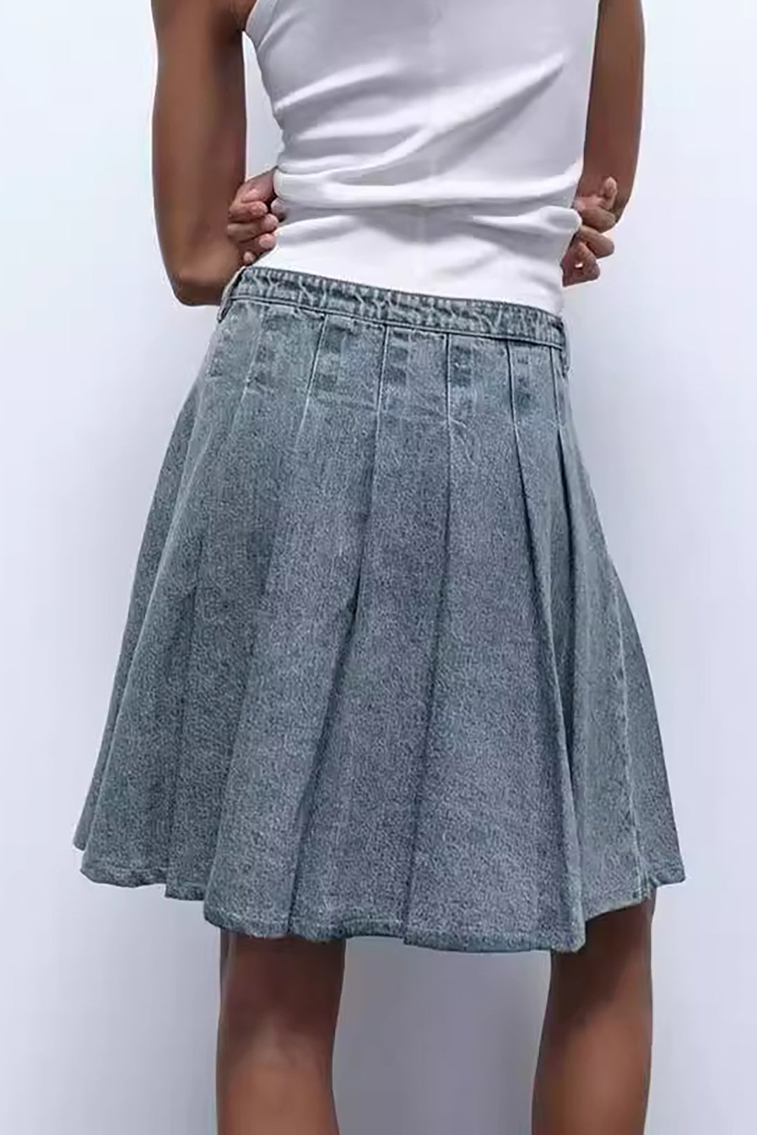 Y2K Denim Pleated Mini Skirt - Cute Grunge Aesthetic Skirt for Trendy Outfits