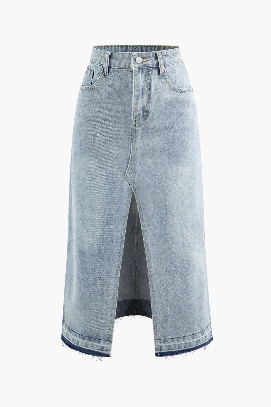 Y2K Denim Slit Front Midi Skirt - Trendy Grunge Aesthetic for Stylish Outfits