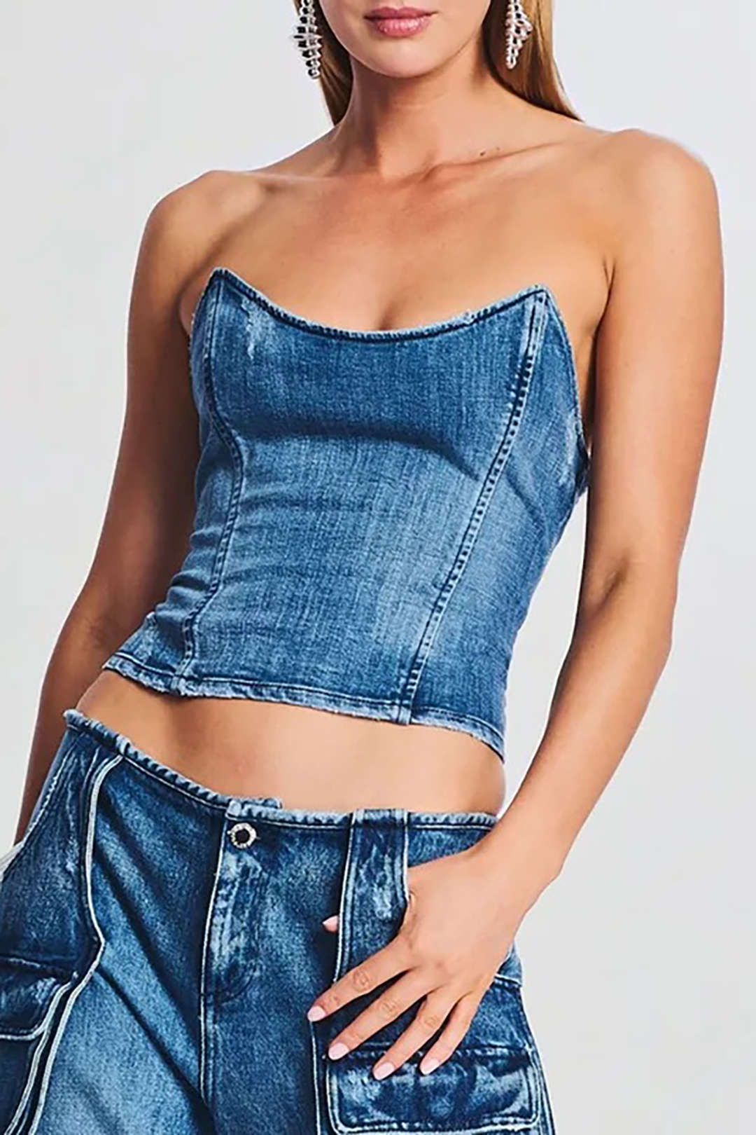 Y2K Denim Zipper Tube Top - Trendy Grunge Style for Aesthetic Outfits and Coquette Looks