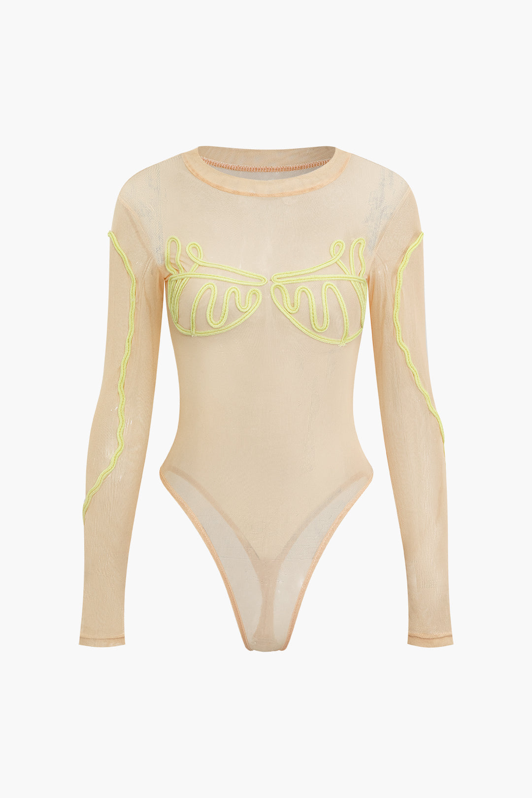 Y2K Fashion Abstract Embroidery Mesh Bodysuit - Trendy Coquette Aesthetic Top