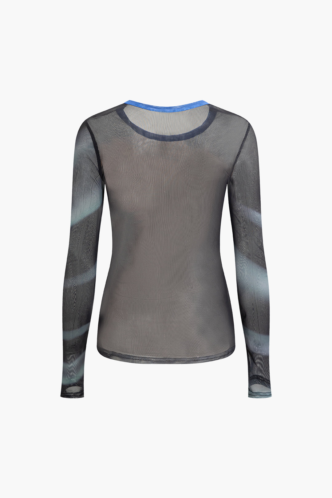 Y2K Fashion Body Print Mesh Long Sleeve Top - Trendy Grunge Aesthetic Cute Top