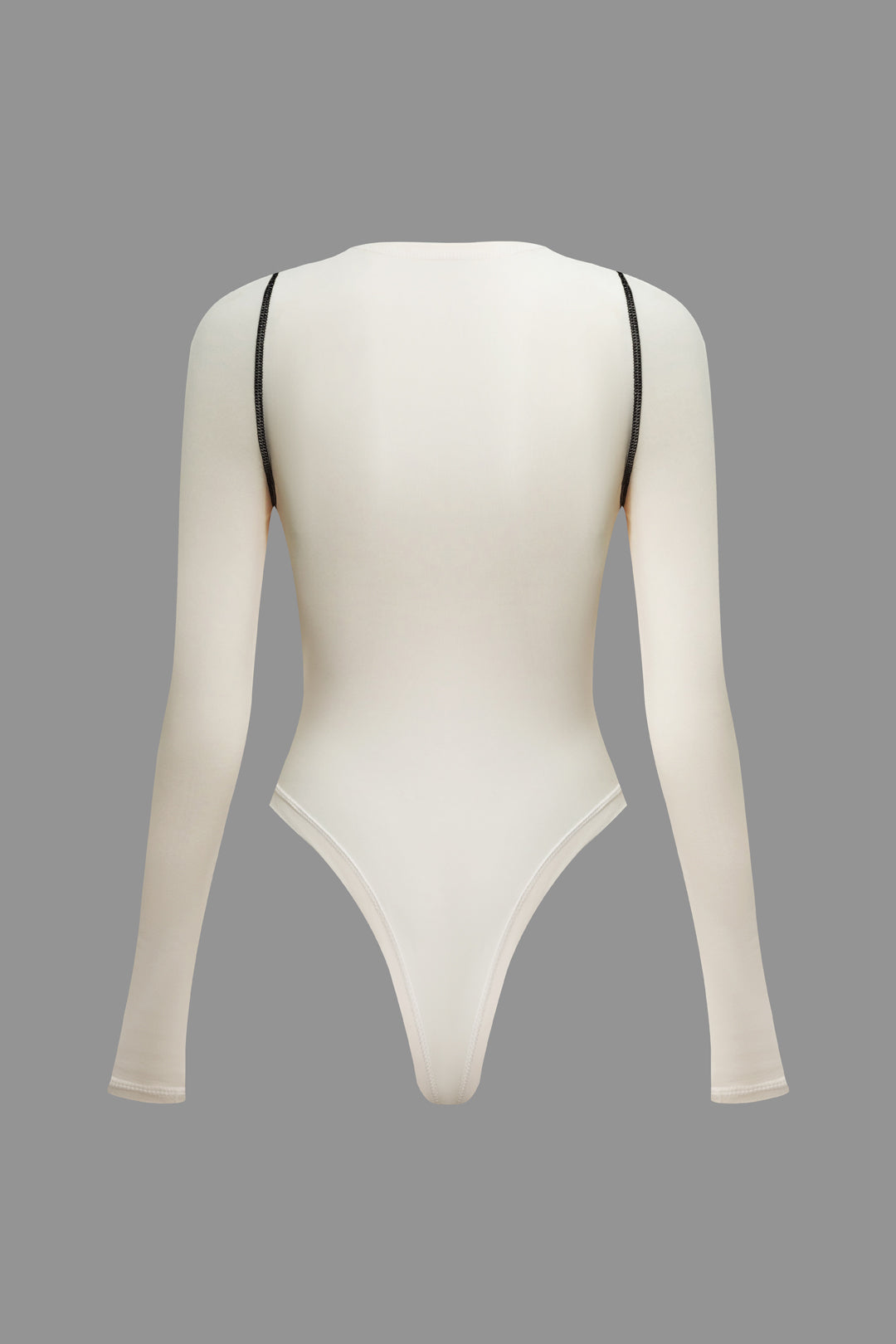 Y2K Fashion Contrast Seam Round Neck Long Sleeve Bodysuit for Aesthetic Outfits