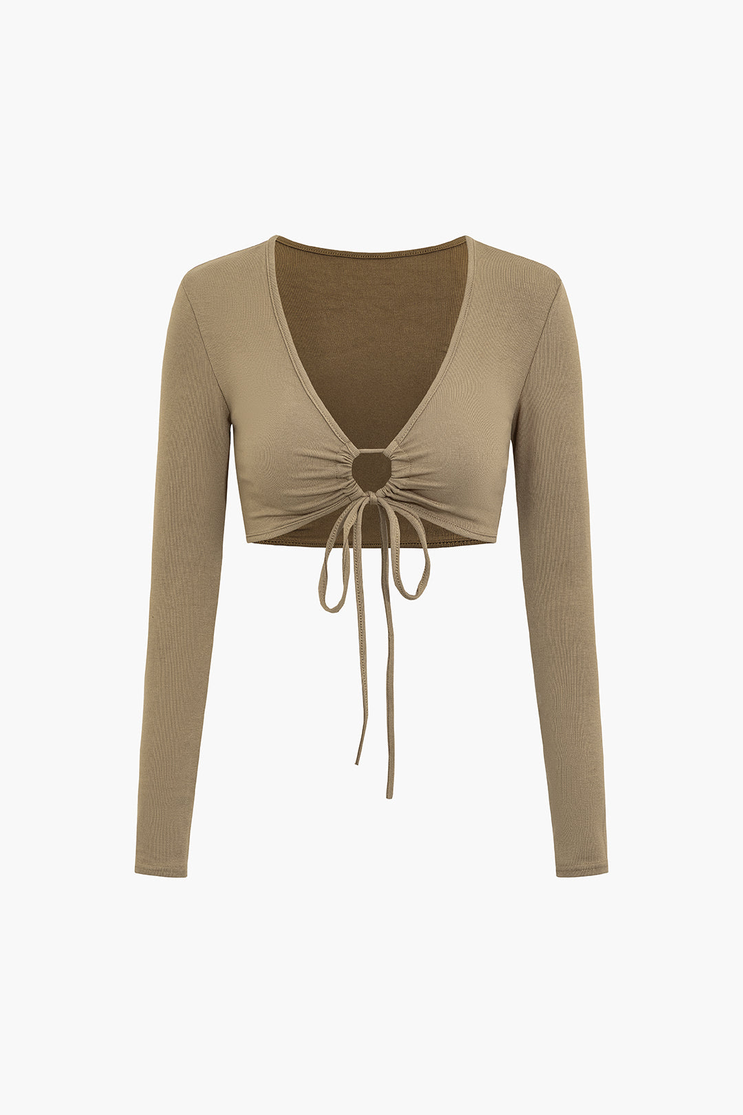 Y2K Fashion Deep V-Neck Drawstring Long Sleeve Crop Top for Trendy Aesthetic Outfits