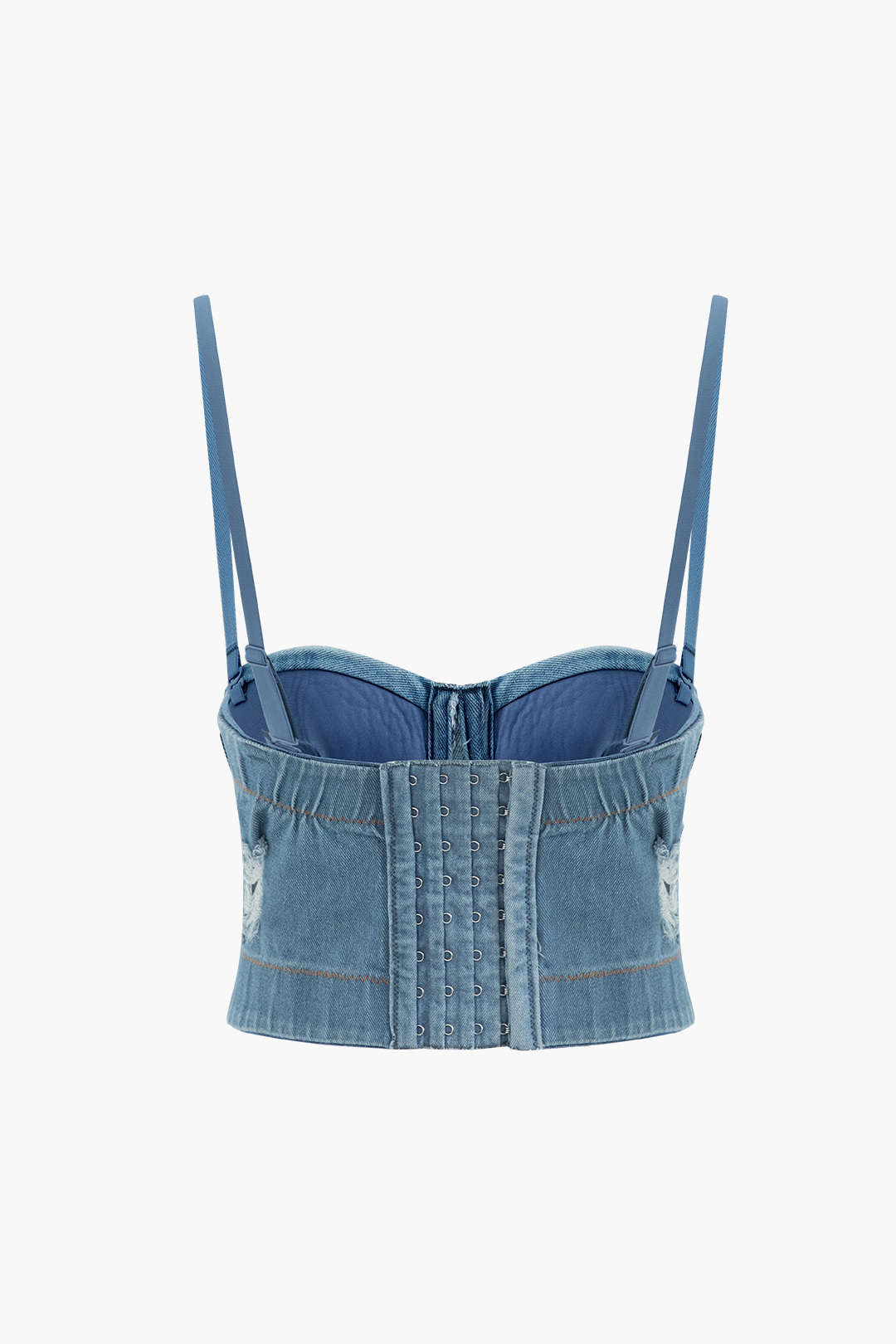 Y2K Fashion Destroyed Hook and Eye Denim Bustier Cami Top for Trendy Aesthetic Outfits