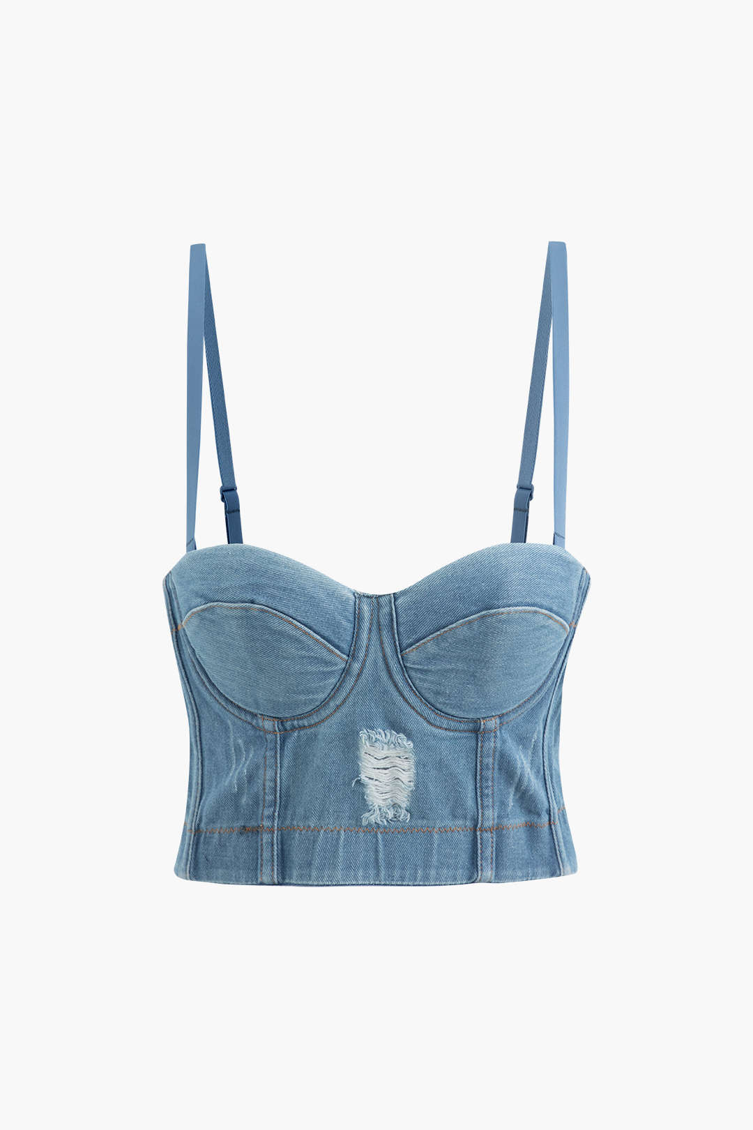 Y2K Fashion Destroyed Hook and Eye Denim Bustier Cami Top for Trendy Aesthetic Outfits