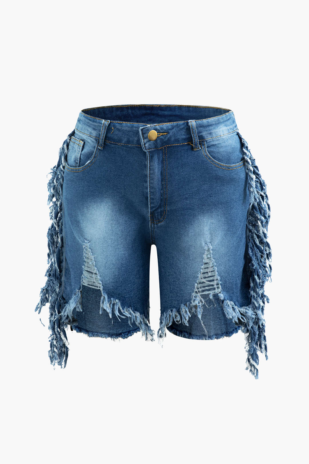 Y2K Fashion Fade Tassel Destroyed Denim Shorts for Trendy Grunge Aesthetic Outfits