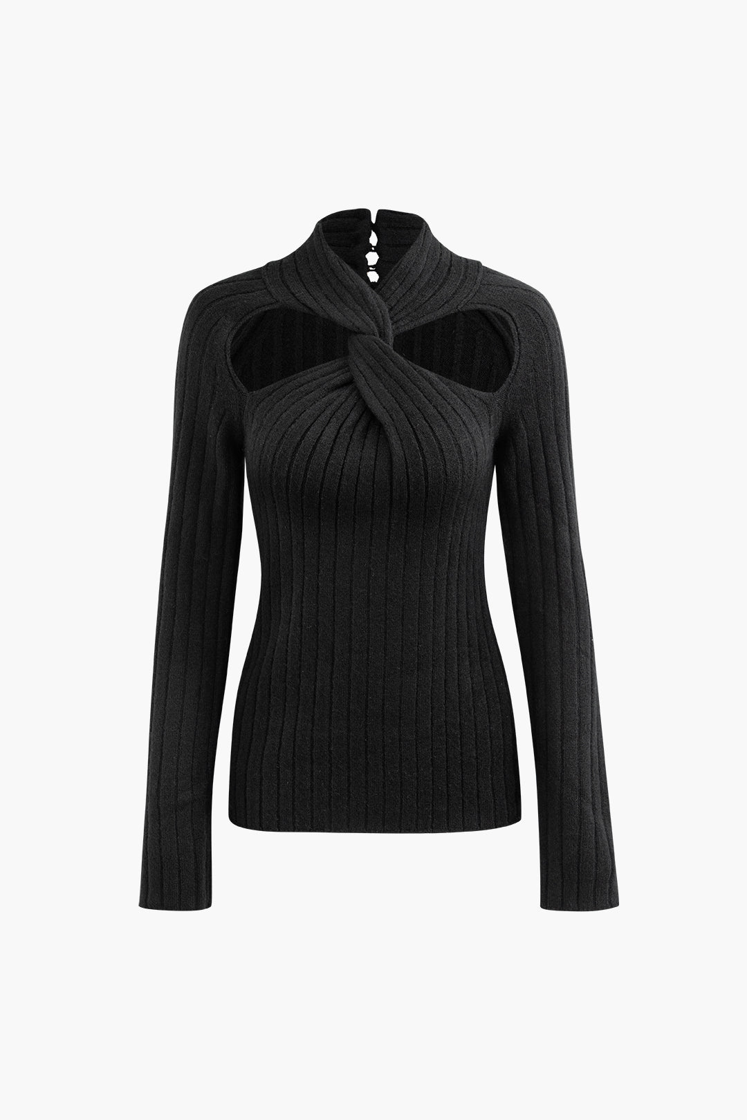 Y2K Fashion Mock Neck Twist Front Cut Out Knit Top - Trendy Coquette Aesthetic Style