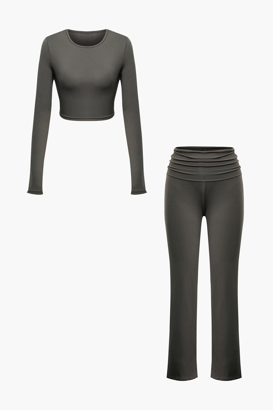 Y2K Fashion Round Neck Long Sleeve Top and Ruched Pants Set for Trendy Aesthetic Outfits