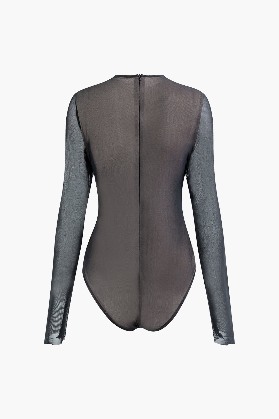 Y2K Fashion Round Neck Mesh Ruched Zipper Long Sleeve Bodysuit for Aesthetic Outfits