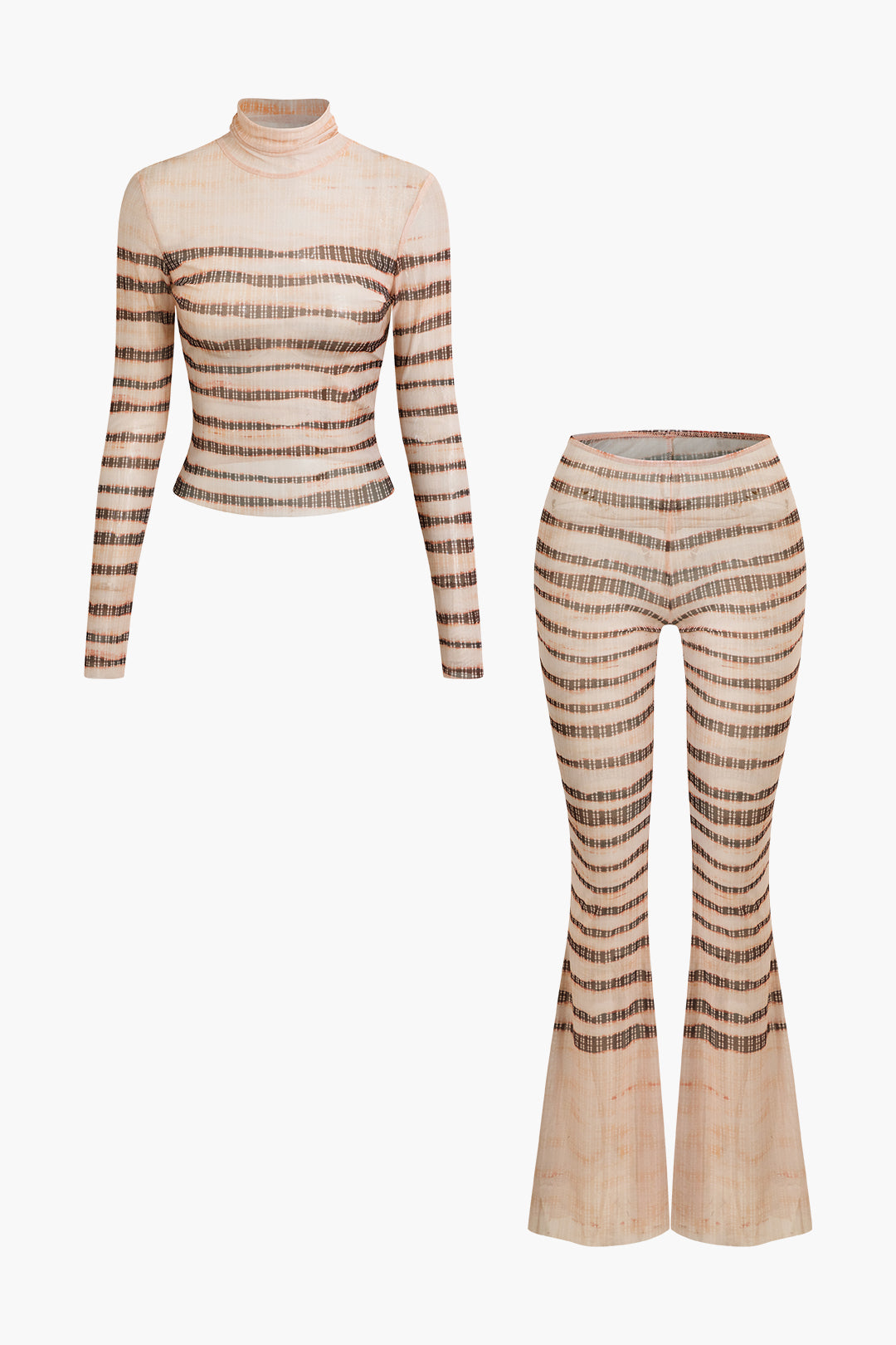 Y2K Fashion Stripe Mock Neck Long Sleeve Top & Flare Leg Pants Set for Aesthetic Outfits