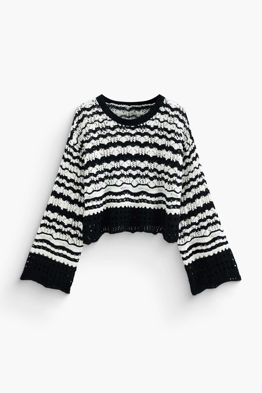 Y2K Fashion Stripe Round Neck Open Knit Crop Top - Cute Aesthetic Top for Trendy Outfits