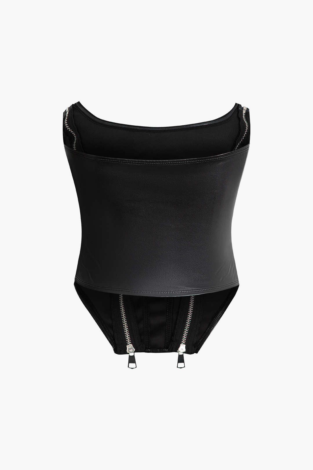 Y2K Faux Leather Zipper Tube Top - Edgy Grunge Style for Aesthetic Outfits