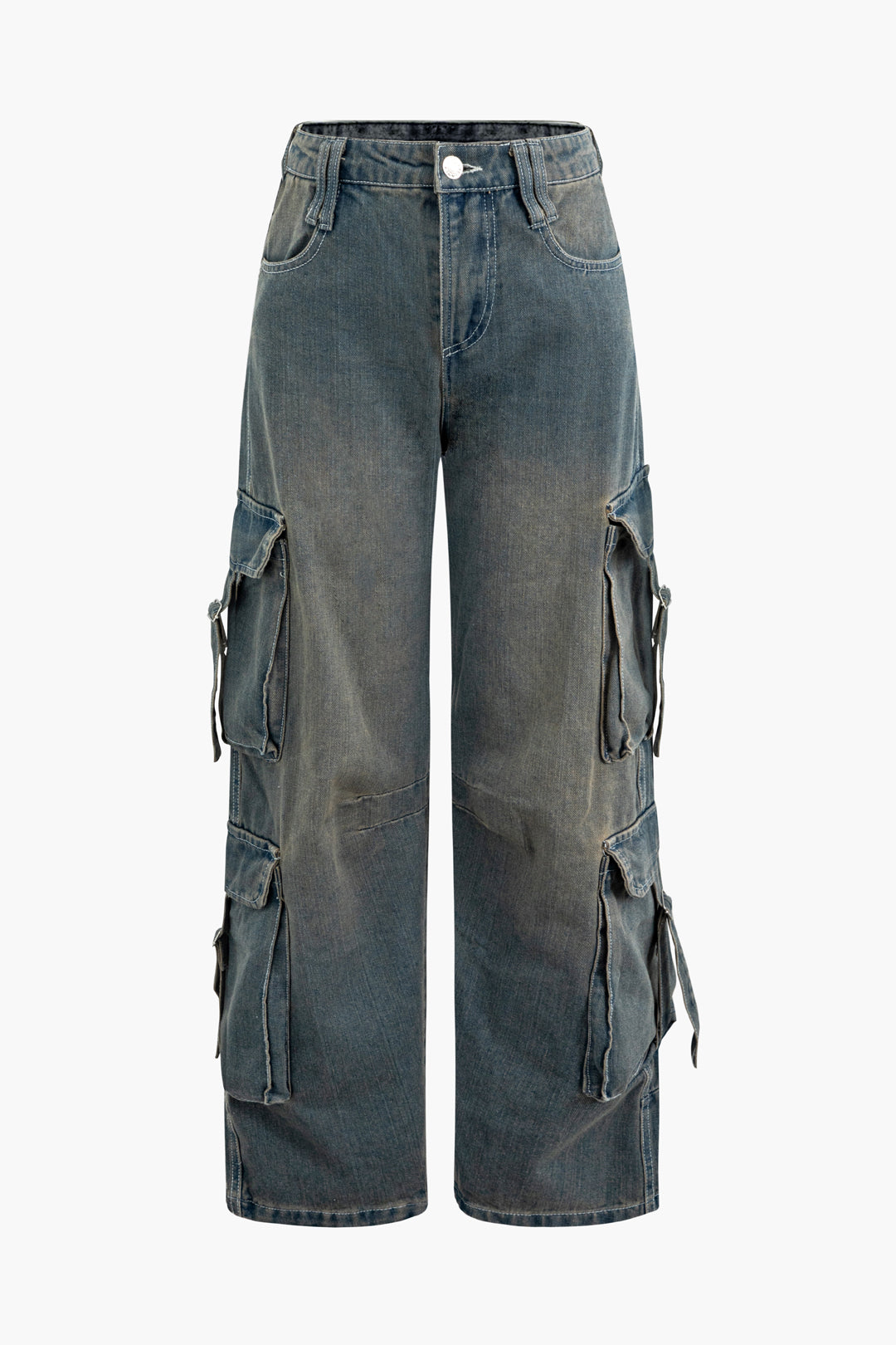 Y2K Flap Pocket Straight Leg Cargo Jeans for Trendy Grunge and Coquette Aesthetic