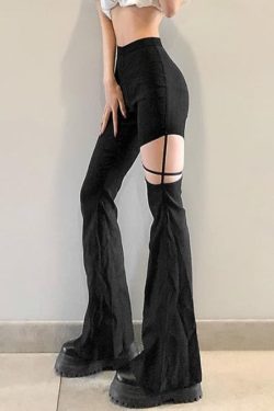 Y2K Hollow Out Flared Pants - Trendy Solid Design for Grunge and Coquette Aesthetic