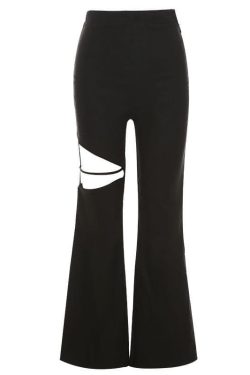 Y2K Hollow Out Flared Pants - Trendy Solid Design for Grunge and Coquette Aesthetic