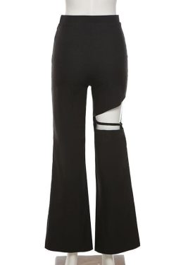 Y2K Hollow Out Flared Pants - Trendy Solid Design for Grunge and Coquette Aesthetic