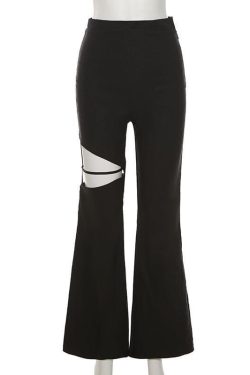 Y2K Hollow Out Flared Pants - Trendy Solid Design for Grunge and Coquette Aesthetic